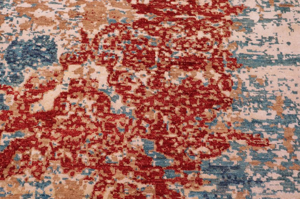 handmade Modern Modern Red Blue Hand Knotted RECTANGLE WOOL&SILK area rug 9X12