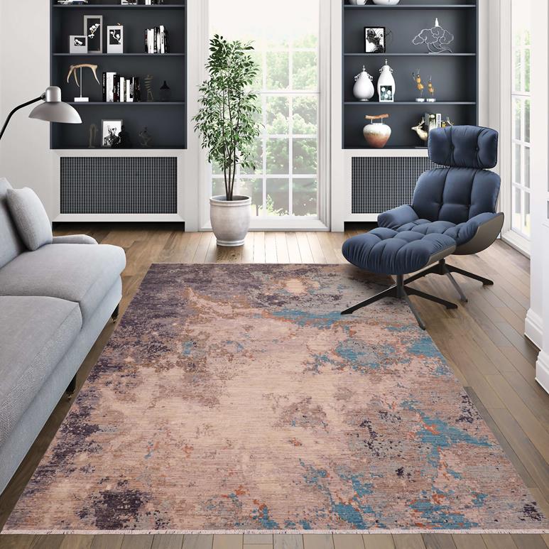 handmade Modern Modern Gray Blue Hand Knotted RECTANGLE WOOL&SILK area rug 9X12