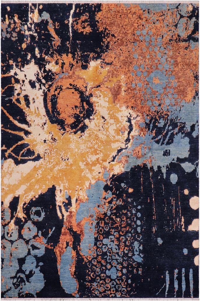 handmade Modern Modern Blue Orange Hand Knotted RECTANGLE WOOL&SILK area rug 8X10