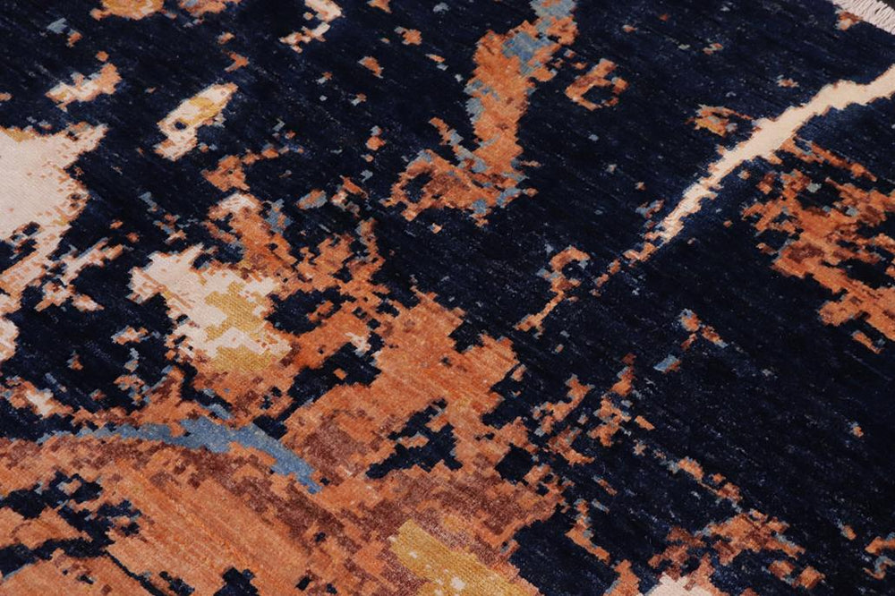 handmade Modern Modern Blue Orange Hand Knotted RECTANGLE WOOL&SILK area rug 8X10