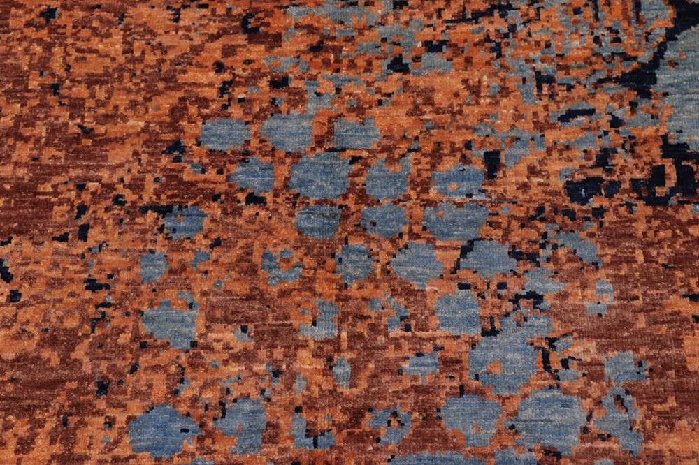 handmade Modern Modern Blue Orange Hand Knotted RECTANGLE WOOL&SILK area rug 8X10