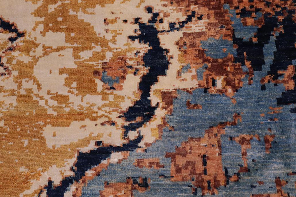 handmade Modern Modern Blue Orange Hand Knotted RECTANGLE WOOL&SILK area rug 8X10