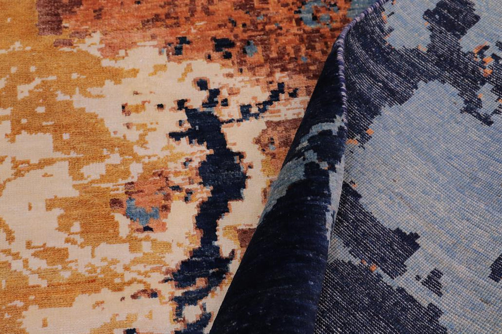 handmade Modern Modern Blue Orange Hand Knotted RECTANGLE WOOL&SILK area rug 8X10