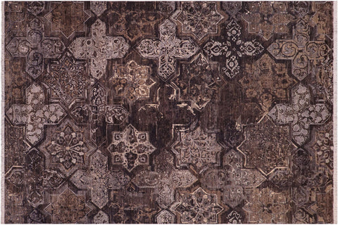 handmade Modern Modern Gray Brown Hand Knotted RECTANGLE WOOL&SILK area rug 8' x 10'