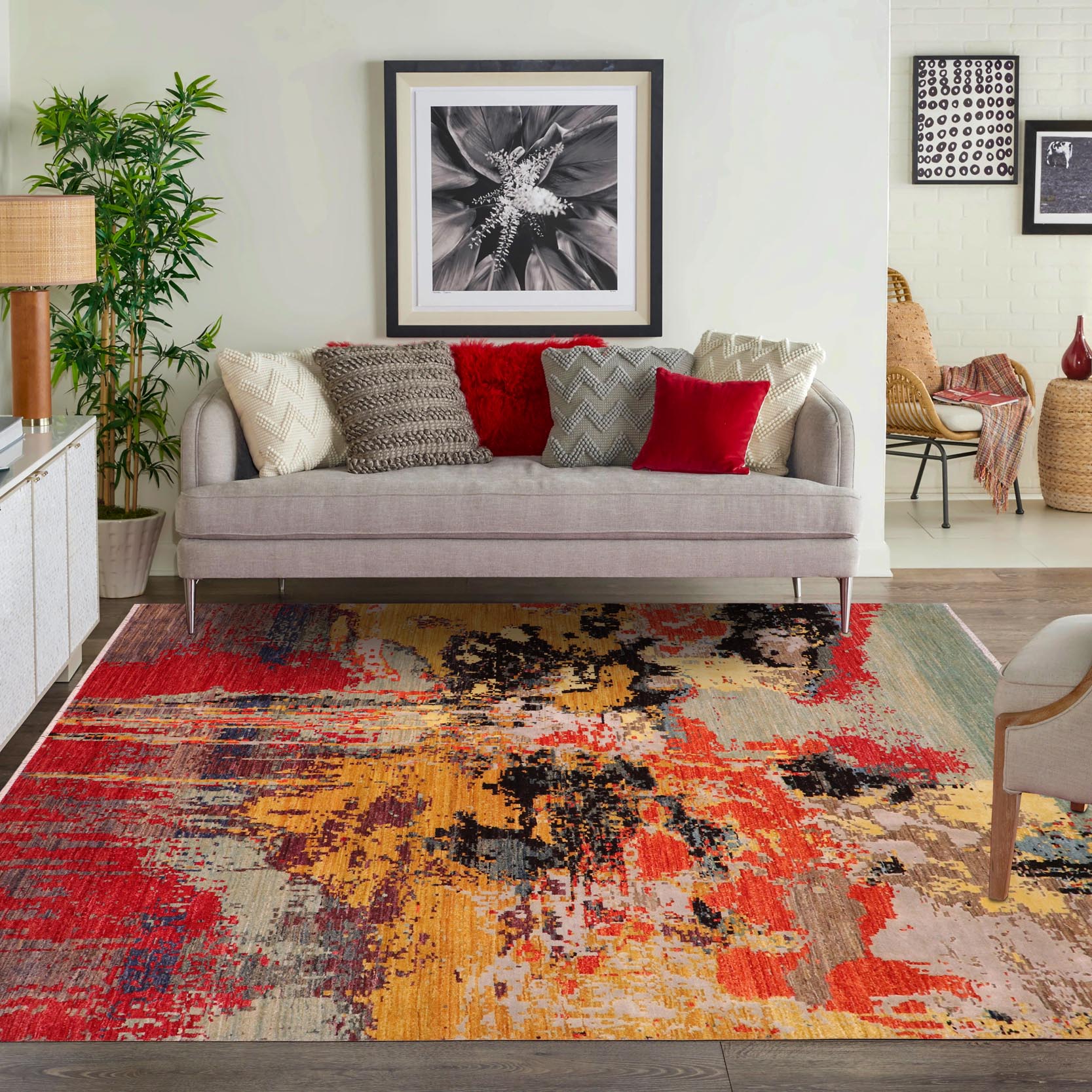 handmade Modern Modern Rust Red Hand Knotted RECTANGLE WOOL&SILK area rug 6' x 9'