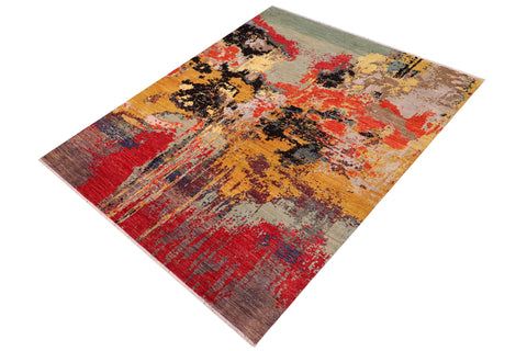 handmade Modern Modern Rust Red Hand Knotted RECTANGLE WOOL&SILK area rug 6' x 9'