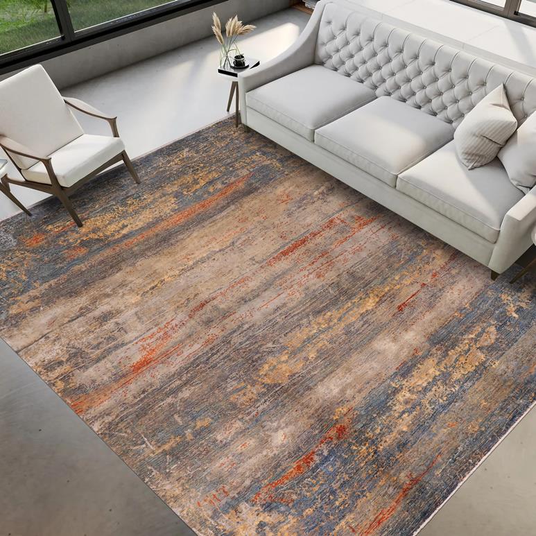 handmade Modern Modern Blue Rust Hand Knotted RECTANGLE WOOL&SILK area rug 10X14