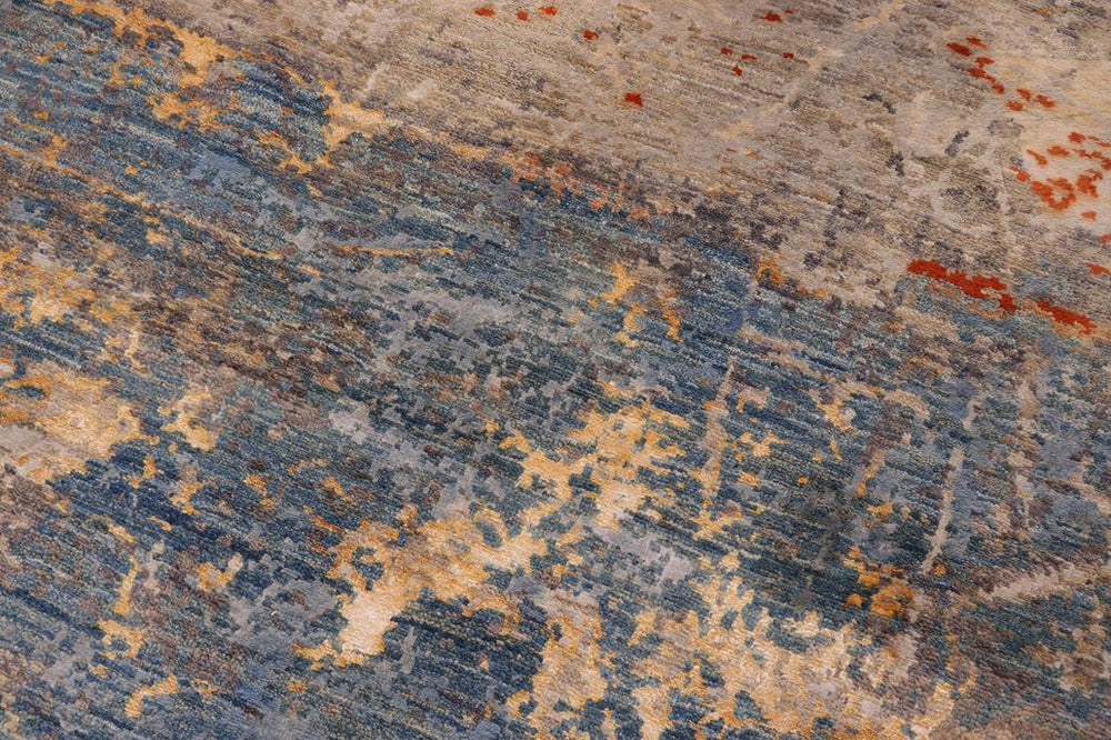 handmade Modern Modern Blue Rust Hand Knotted RECTANGLE WOOL&SILK area rug 10X14