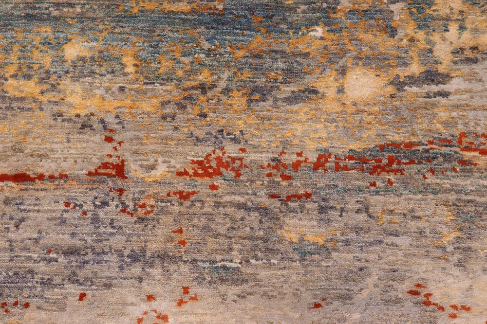 handmade Modern Modern Blue Rust Hand Knotted RECTANGLE WOOL&SILK area rug 10X14