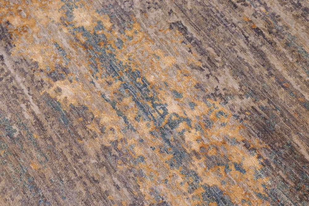 handmade Modern Modern Blue Rust Hand Knotted RECTANGLE WOOL&SILK area rug 10X14