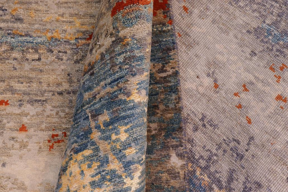 handmade Modern Modern Blue Rust Hand Knotted RECTANGLE WOOL&SILK area rug 10X14