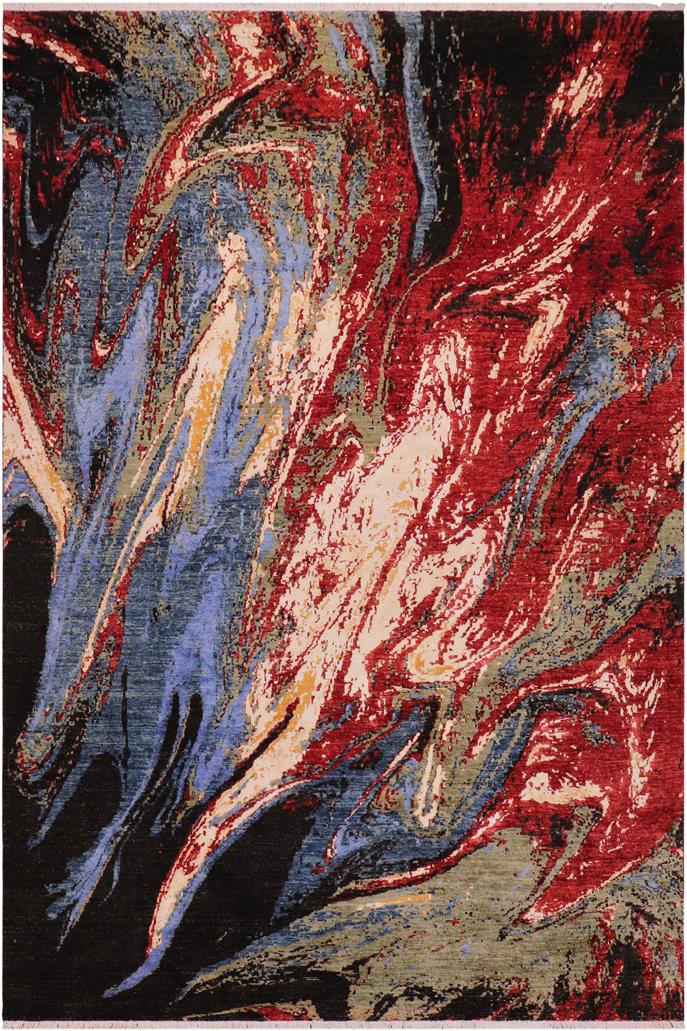 handmade Modern Modern Red Blue Hand Knotted RECTANGLE WOOL&SILK area rug 9X12