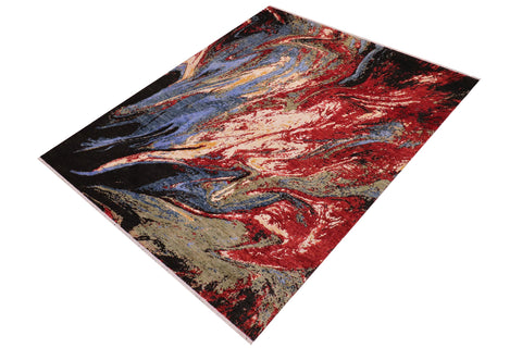 handmade Modern Modern Red Blue Hand Knotted RECTANGLE WOOL&SILK area rug 9' x 12'