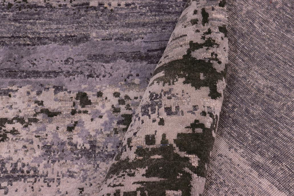 handmade Modern Modern Gray Charcoal Hand Knotted RECTANGLE WOOL&SILK area rug 8X10