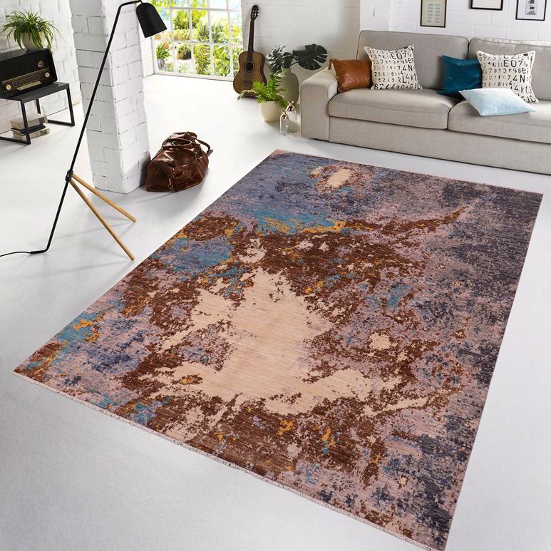 handmade Modern Modern Blue Tan Hand Knotted RECTANGLE WOOL&SILK area rug 8X10