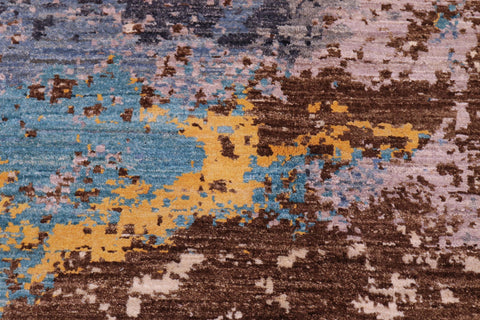 handmade Modern Modern Blue Tan Hand Knotted RECTANGLE WOOL&SILK area rug 8' x 10'
