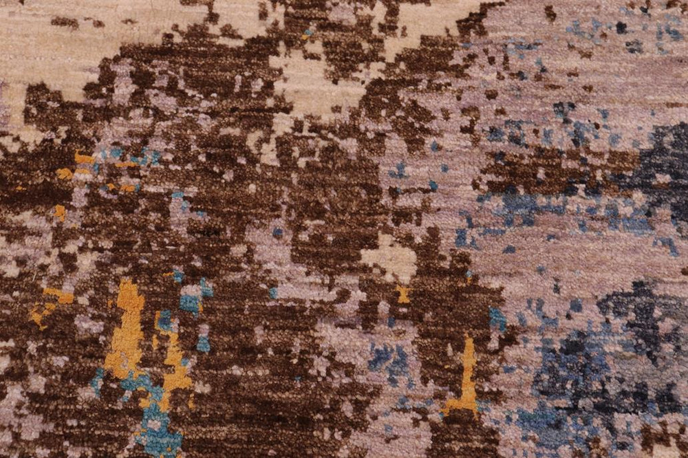 handmade Modern Modern Blue Tan Hand Knotted RECTANGLE WOOL&SILK area rug 8X10