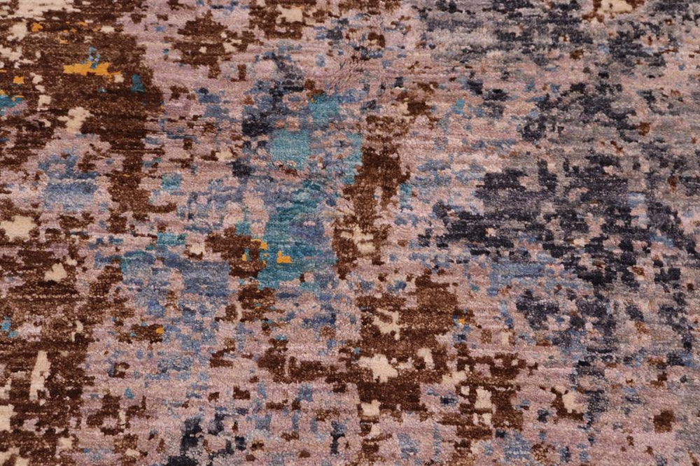 handmade Modern Modern Blue Tan Hand Knotted RECTANGLE WOOL&SILK area rug 8X10