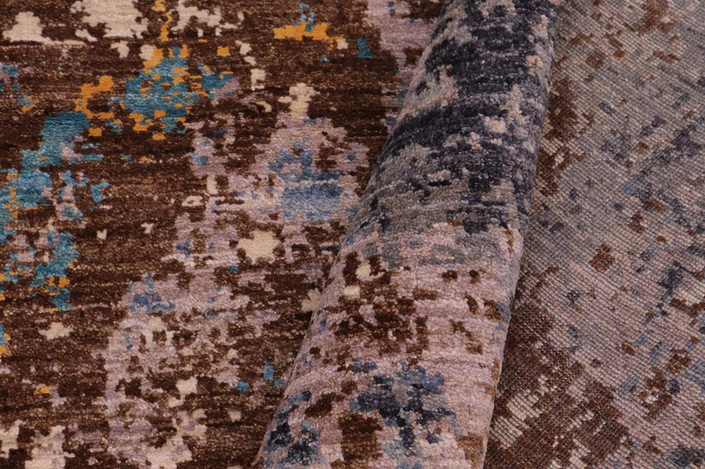 handmade Modern Modern Blue Tan Hand Knotted RECTANGLE WOOL&SILK area rug 8X10