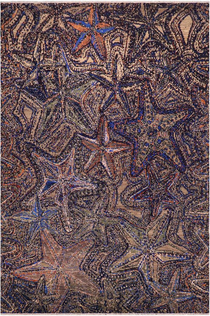 handmade Modern Modern Blue Orange Hand Knotted RECTANGLE WOOL&SILK area rug 9X12