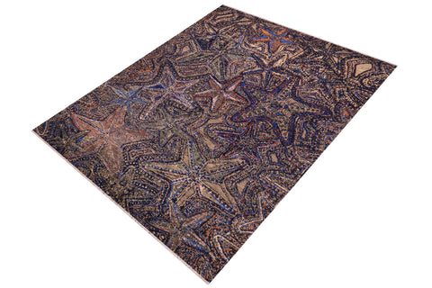 handmade Modern Modern Blue Orange Hand Knotted RECTANGLE WOOL&SILK area rug 9' x 12'