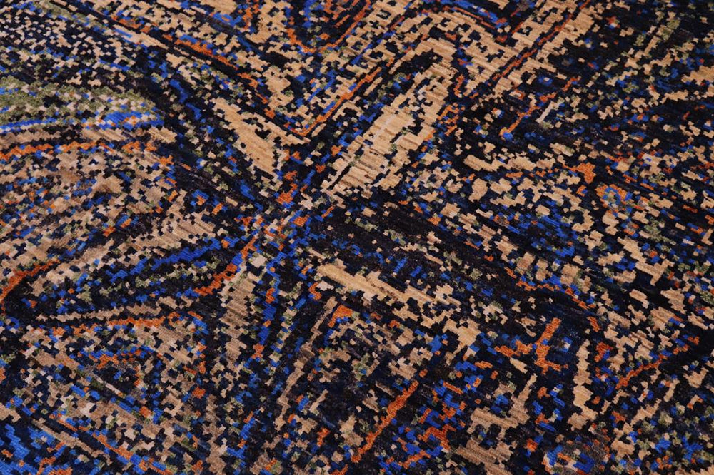handmade Modern Modern Blue Orange Hand Knotted RECTANGLE WOOL&SILK area rug 9X12