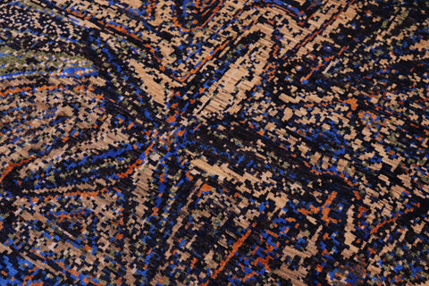 handmade Modern Modern Blue Orange Hand Knotted RECTANGLE WOOL&SILK area rug 9' x 12'