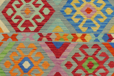 handmade Geometric Kilim Blue Red Hand-Woven RECTANGLE 100% WOOL area rug 8 x 11