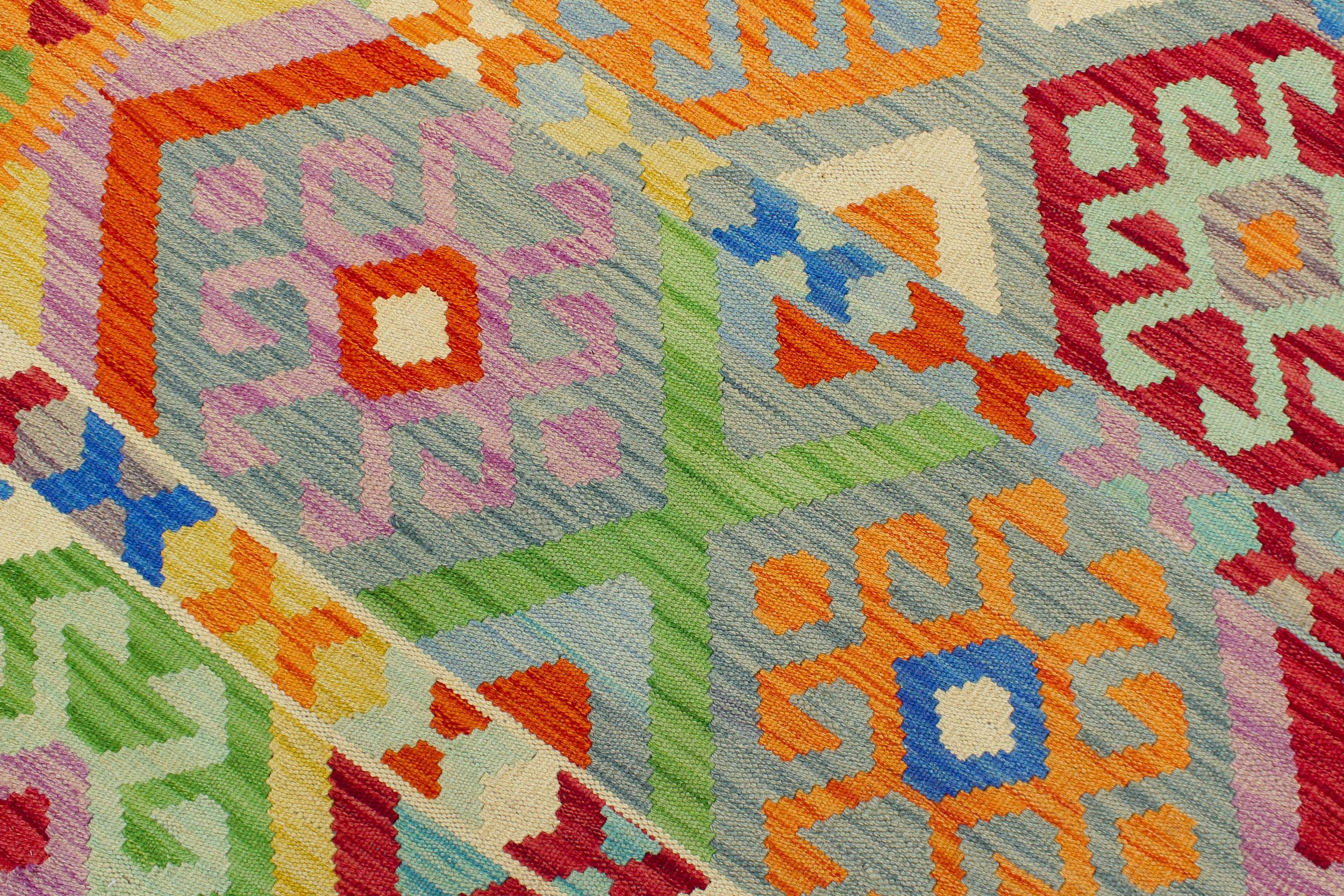 handmade Geometric Kilim Blue Red Hand-Woven RECTANGLE 100% WOOL area rug 8 x 11