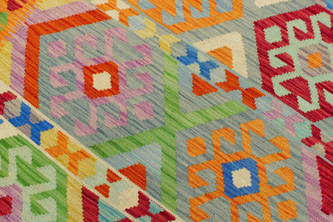 handmade Geometric Kilim Blue Red Hand-Woven RECTANGLE 100% WOOL area rug 8 x 11