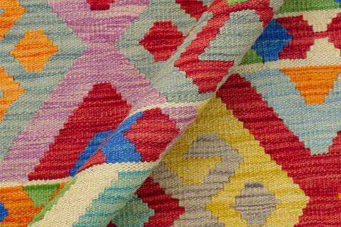 handmade Geometric Kilim Blue Red Hand-Woven RECTANGLE 100% WOOL area rug 8 x 11