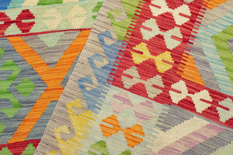 handmade Geometric Kilim Blue Red Hand-Woven RECTANGLE 100% WOOL area rug 8 x 11