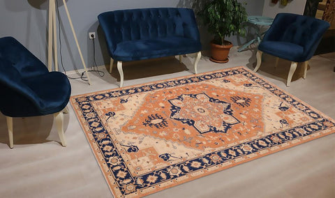 handmade Traditional Heriz Orange Blue Hand Knotted RECTANGLE 100% WOOL area rug 10X14