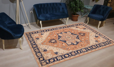 handmade Traditional Kafkaz Orange Blue Hand Knotted RECTANGLE 100% WOOL area rug 10' x 14'