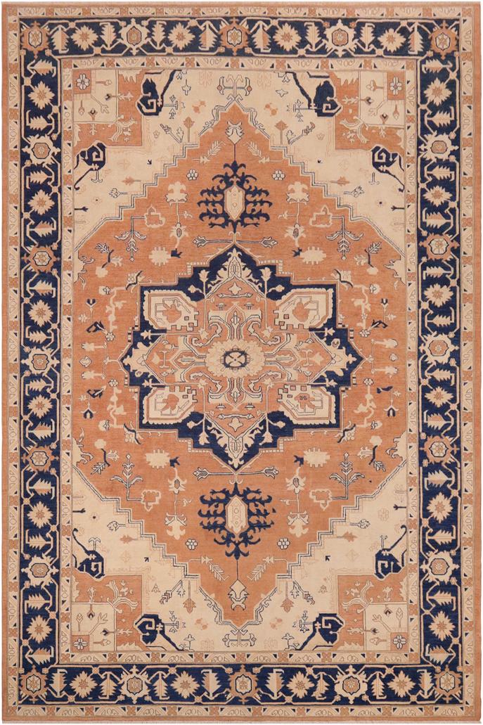 handmade Traditional Heriz Orange Blue Hand Knotted RECTANGLE 100% WOOL area rug 10X14