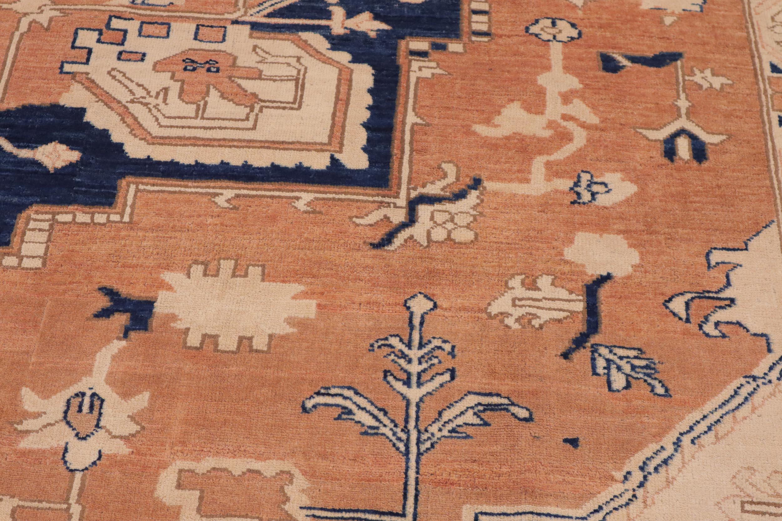 handmade Traditional Kafkaz Orange Blue Hand Knotted RECTANGLE 100% WOOL area rug 10' x 14'