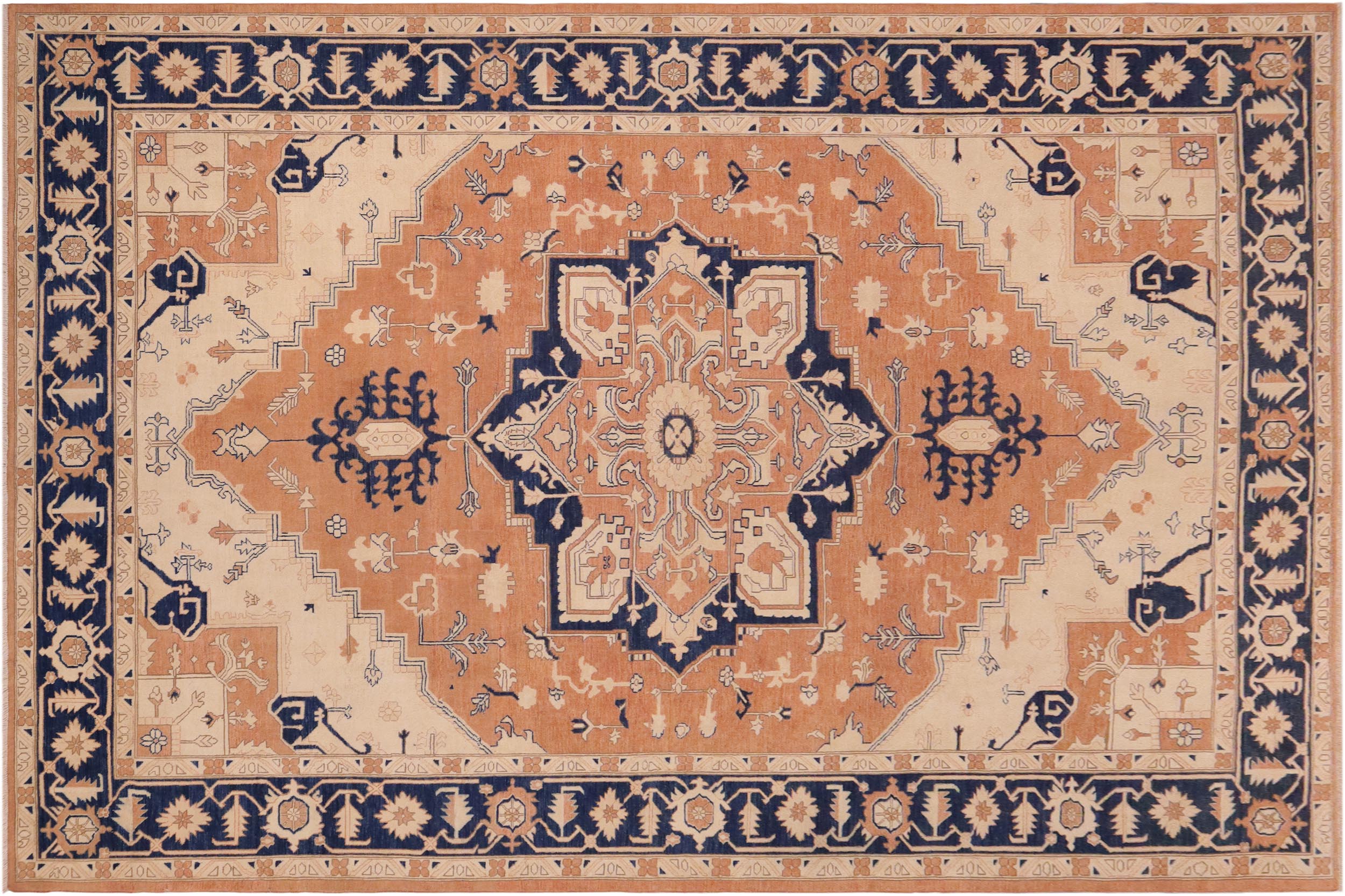 handmade Traditional Kafkaz Orange Blue Hand Knotted RECTANGLE 100% WOOL area rug 10' x 14'