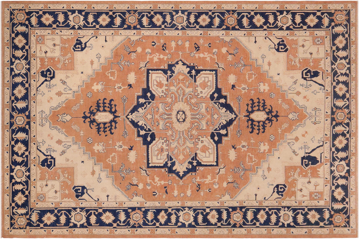 handmade Traditional Kafkaz Orange Blue Hand Knotted RECTANGLE 100% WOOL area rug 10' x 14'