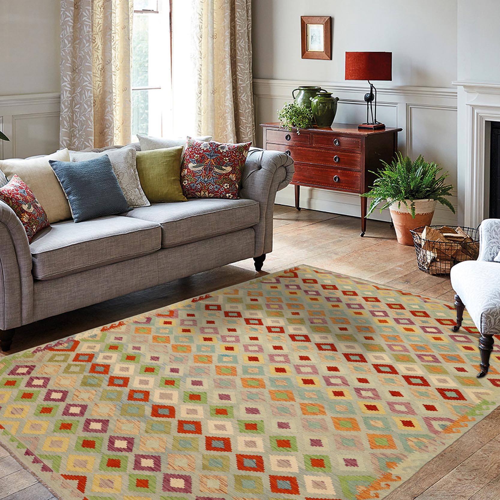 handmade Geometric Kilim Blue Rust Hand-Woven RECTANGLE 100% WOOL area rug 8 x 11