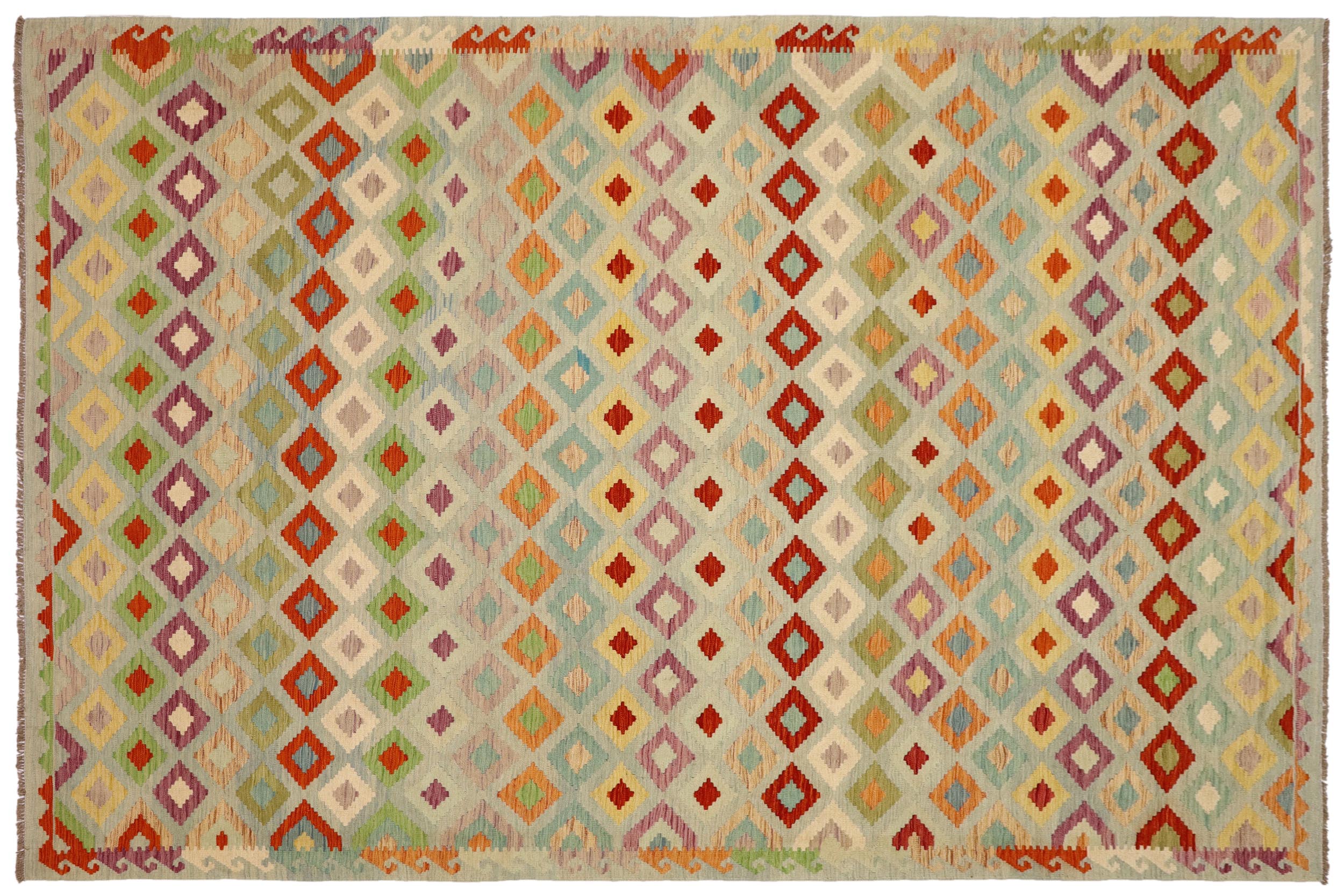 handmade Geometric Kilim Blue Rust Hand-Woven RECTANGLE 100% WOOL area rug 8 x 11