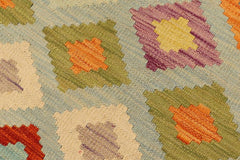 Flat Weave Kilim Antique Navaho Vintage handmade Modern Kilim Blue Rust Hand-Woven Rectangle 100% Wool Area Rug 8x11 