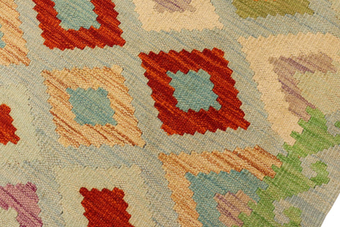 handmade Geometric Kilim Blue Rust Hand-Woven RECTANGLE 100% WOOL area rug 8 x 11
