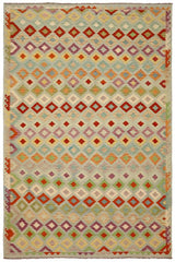 Flat Weave Kilim Antique Navaho Vintage handmade Modern Kilim Blue Rust Hand-Woven Rectangle 100% Wool Area Rug 8x11 