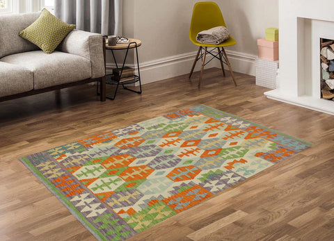 handmade Geometric Kilim Orange Purple Hand-Woven RECTANGLE 100% WOOL area rug 4 x 6