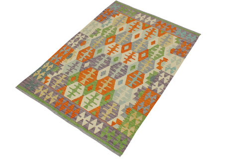 handmade Geometric Kilim Orange Purple Hand-Woven RECTANGLE 100% WOOL area rug 4 x 6