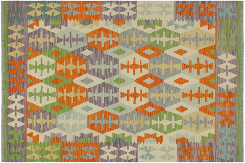 handmade Geometric Kilim Orange Purple Hand-Woven RECTANGLE 100% WOOL area rug 4 x 6