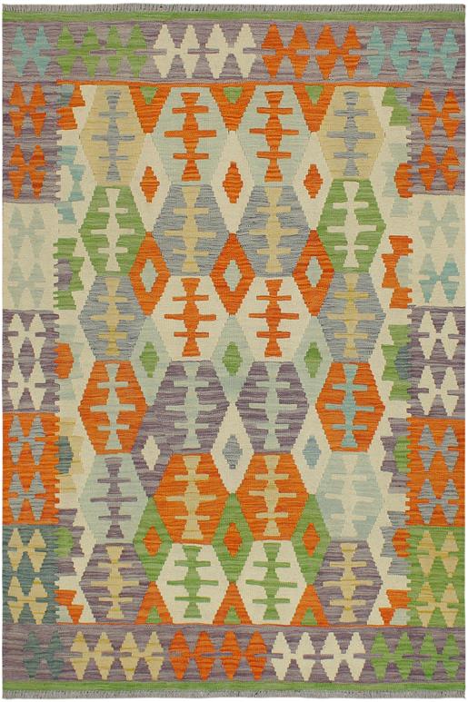 Flat Weave Kilim Antique Navaho Vintage handmade Modern Kilim Orange Purple Hand-Woven Rectangle 100% Wool Area Rug 4x6 