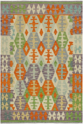 Flat Weave Kilim Antique Navaho Vintage handmade Modern Kilim Orange Purple Hand-Woven Rectangle 100% Wool Area Rug 4x6 