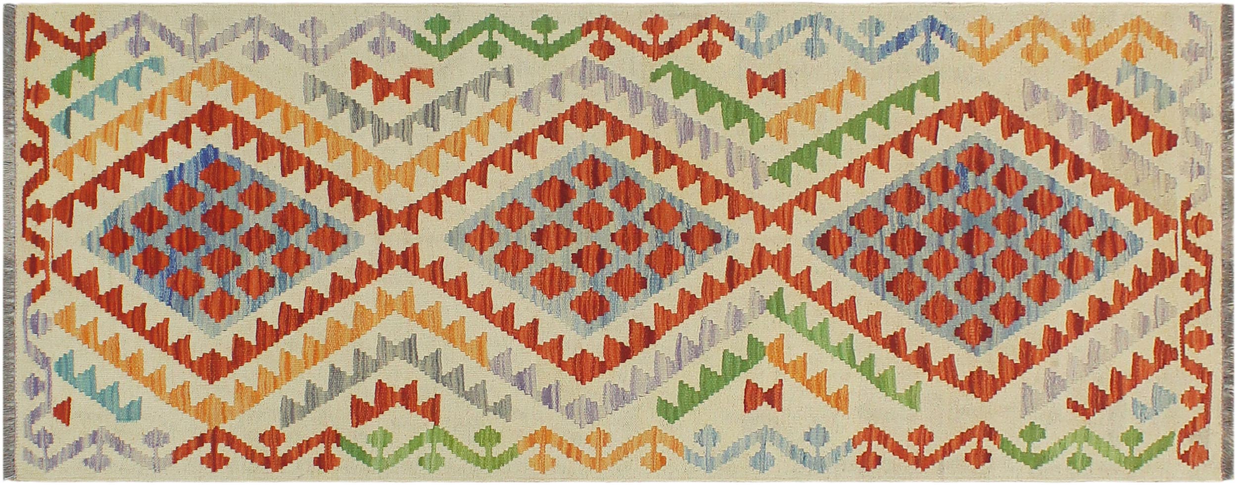 handmade Geometric Kilim Rust Beige Hand-Woven RUNNER 100% WOOL area rug 2' x 7'