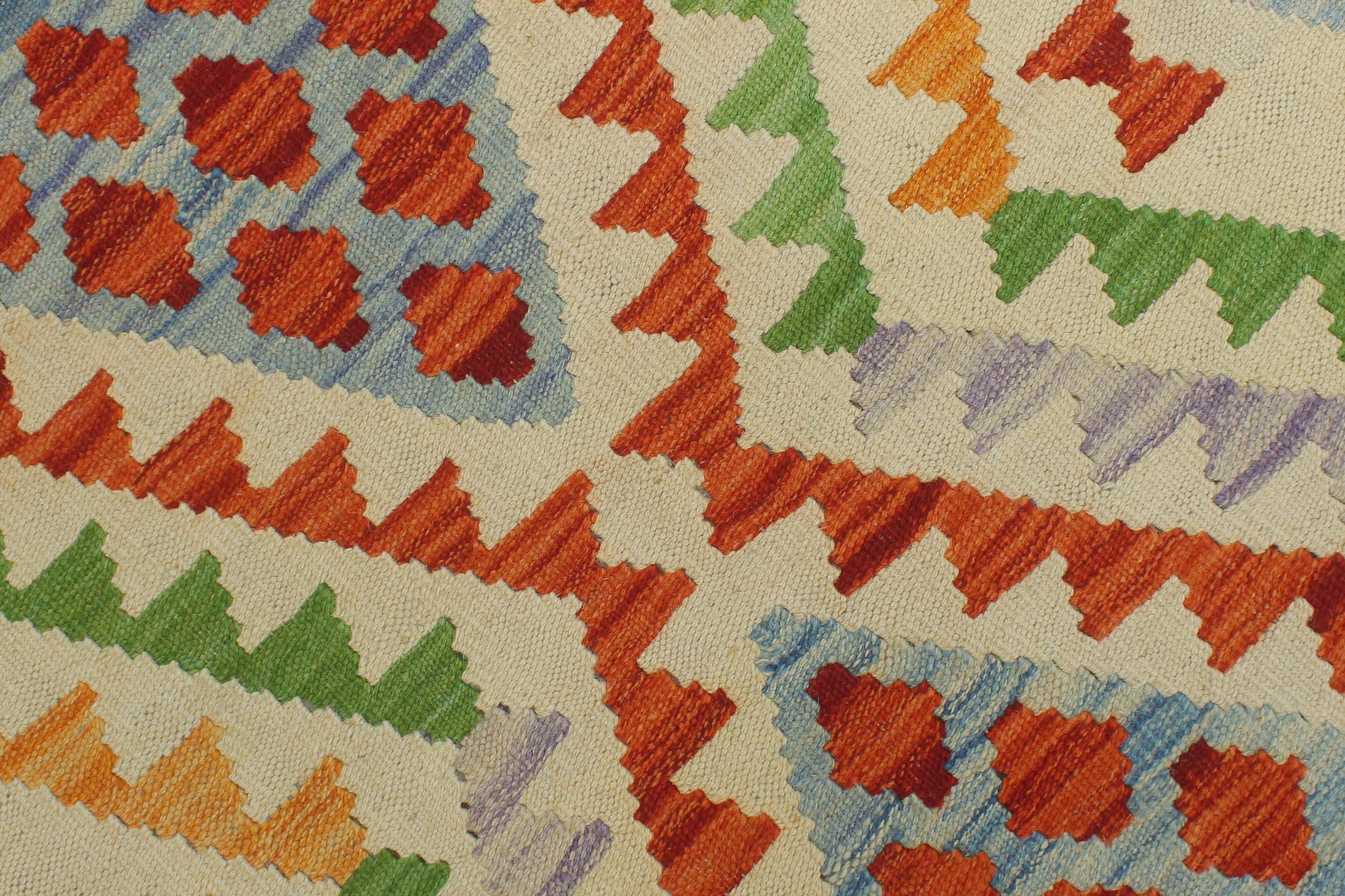 handmade Geometric Kilim Rust Beige Hand-Woven RUNNER 100% WOOL area rug 2' x 7'